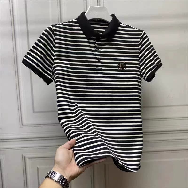 品质捡漏~夏季冰丝短袖t恤男士绣花条纹翻领POLO衫修身T恤男1/2件 - 缩略图3