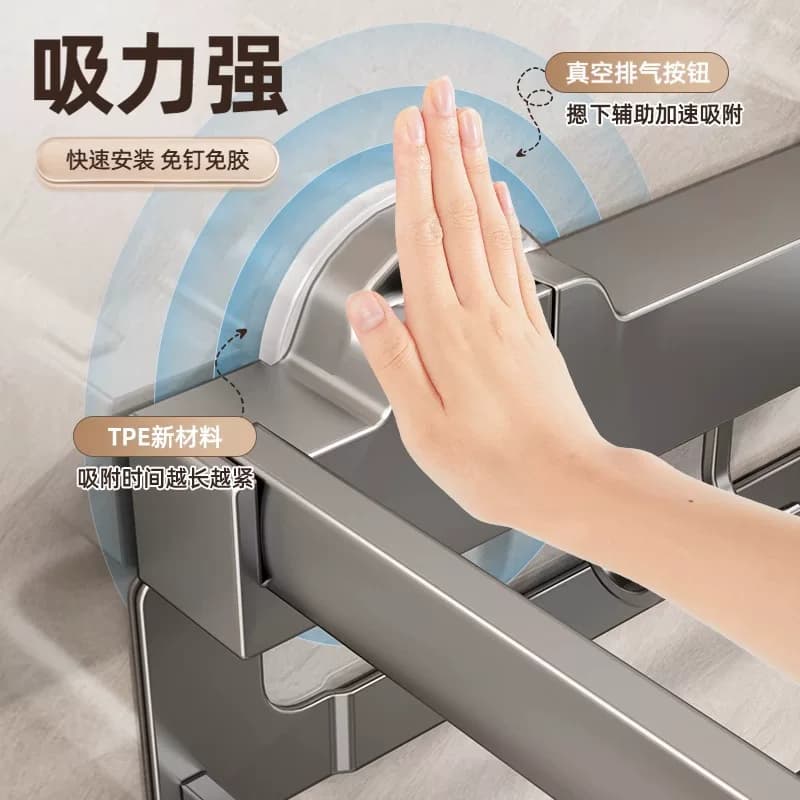 日式精工壁挂式洗脸盆收纳架浴室放盆子置物架卫生间免打孔盆吸盘 - 缩略图3