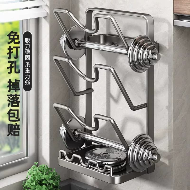 日式精工锅盖架子免打孔厨房置物架壁挂式多功能放置器砧板菜板架 - 缩略图4