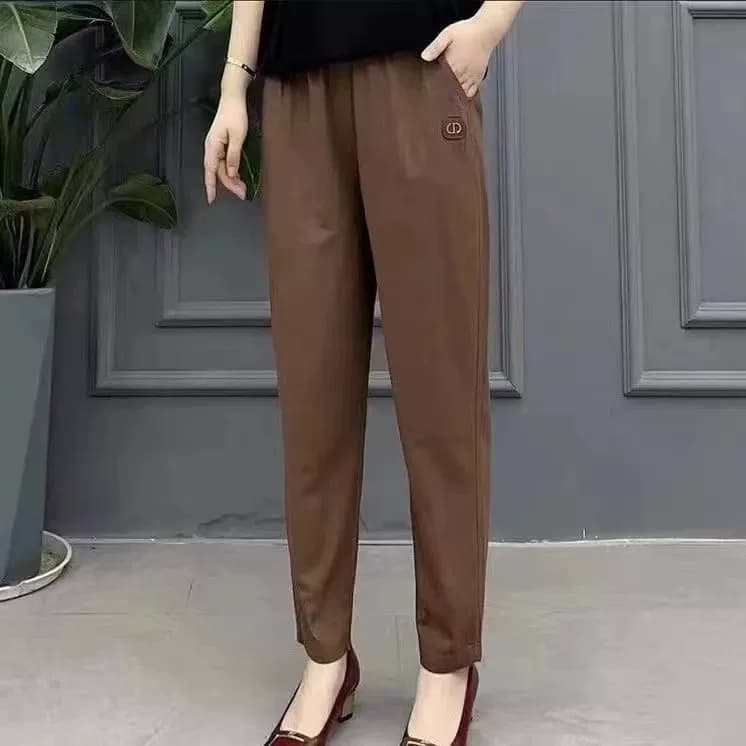 春秋款纯棉中老年女士裤子高腰水洗布弹力抗皱妈妈哈伦直筒休闲裤 - 缩略图3