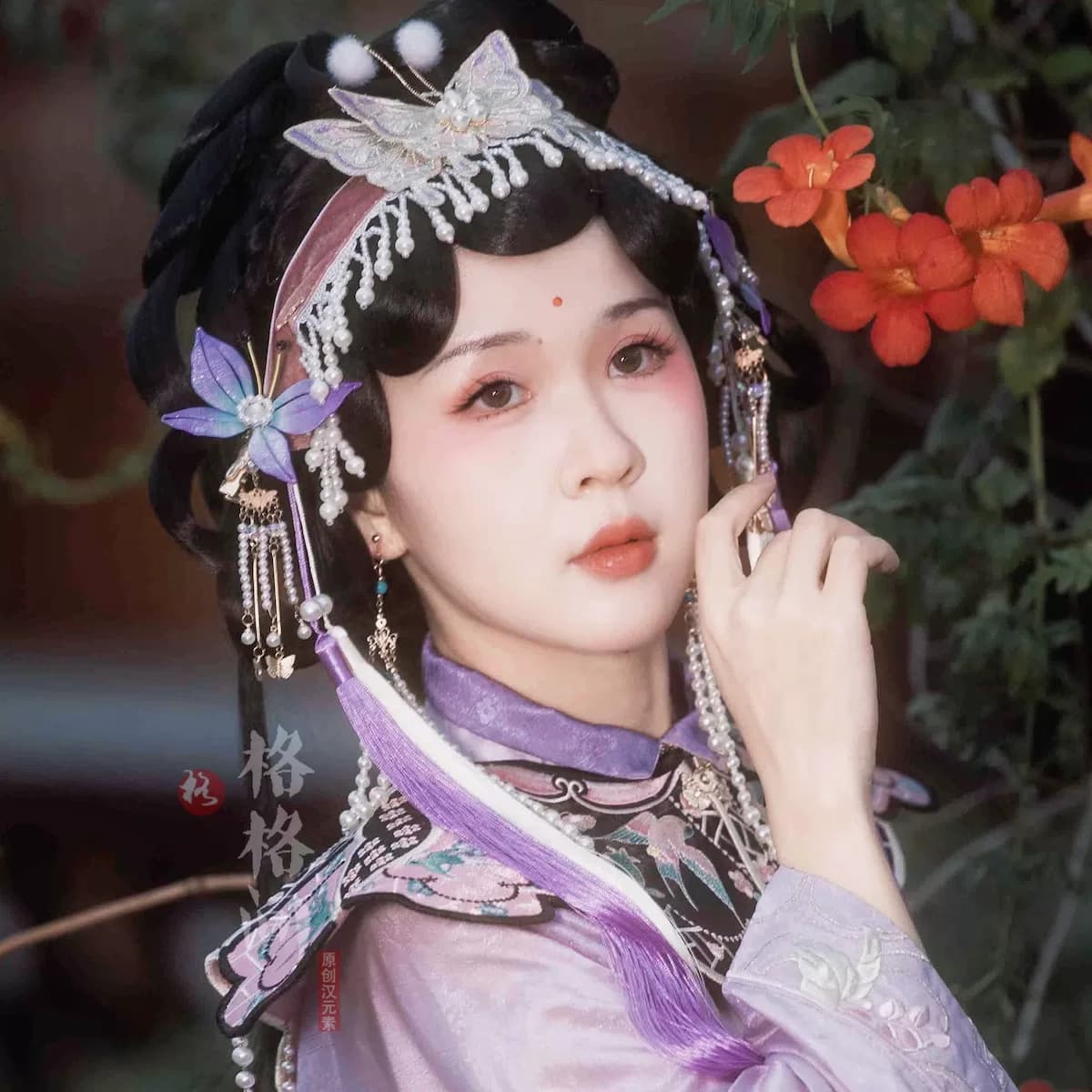 格格间原创【戏中蝶】戏曲风蝴蝶发带汉服头饰品京剧飘带流苏配饰 - 缩略图5