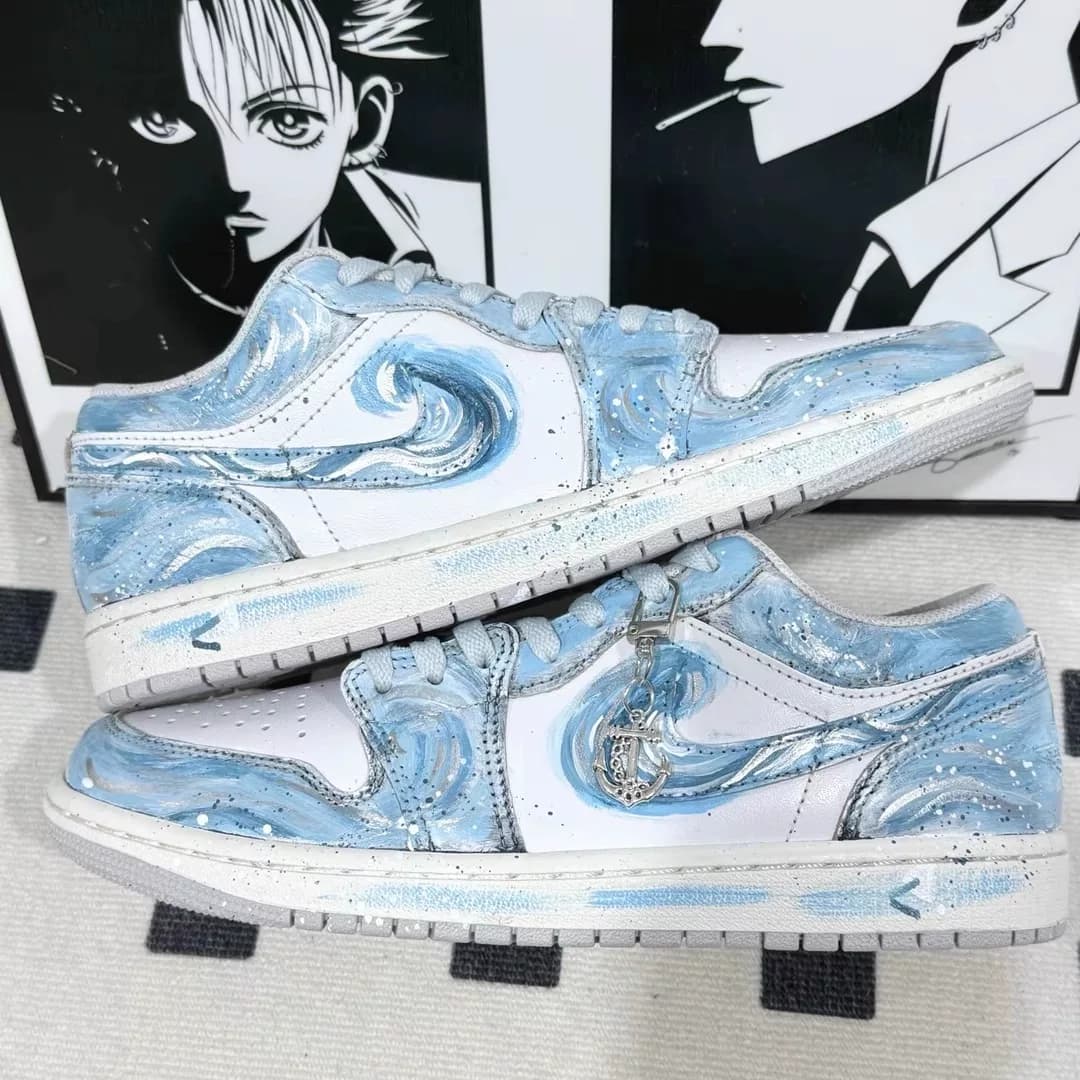 耐克球鞋定制Nike Air Jordan1海洋之蓝手绘涂鸦低帮篮球鞋 - 缩略图4