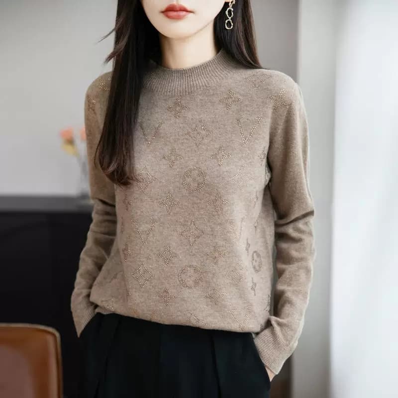 高级感烫钻半高领毛衣女2026秋冬新款宽松显瘦长袖针织打底衫上衣 - 缩略图5