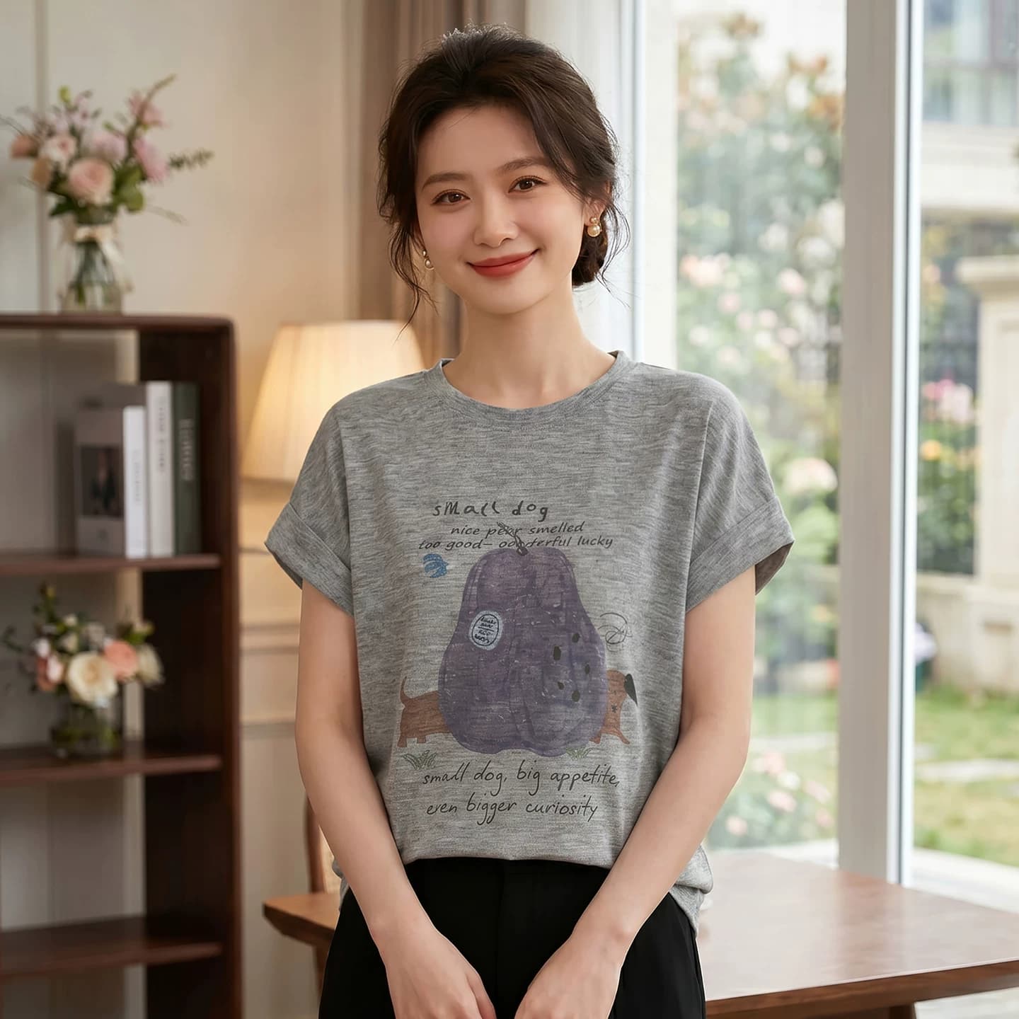 美式卡通印花宽松减龄T恤女夏季新款圆领显瘦短袖洋气针织打底衫 - 缩略图2