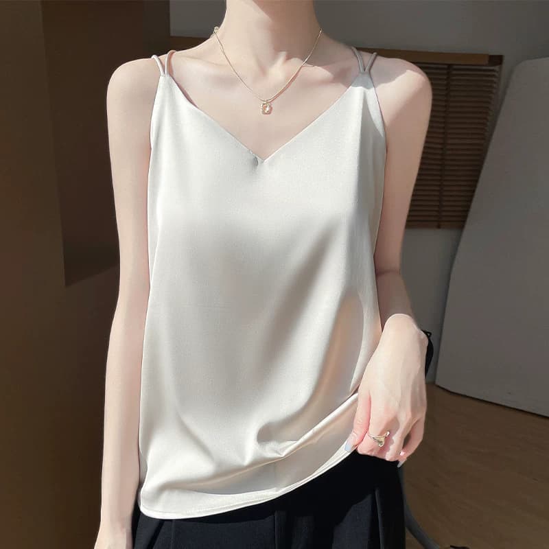 仿真丝吊带背心女内搭白色美背醋酸缎面上衣夏季西装桑蚕丝打底衫 - 缩略图4