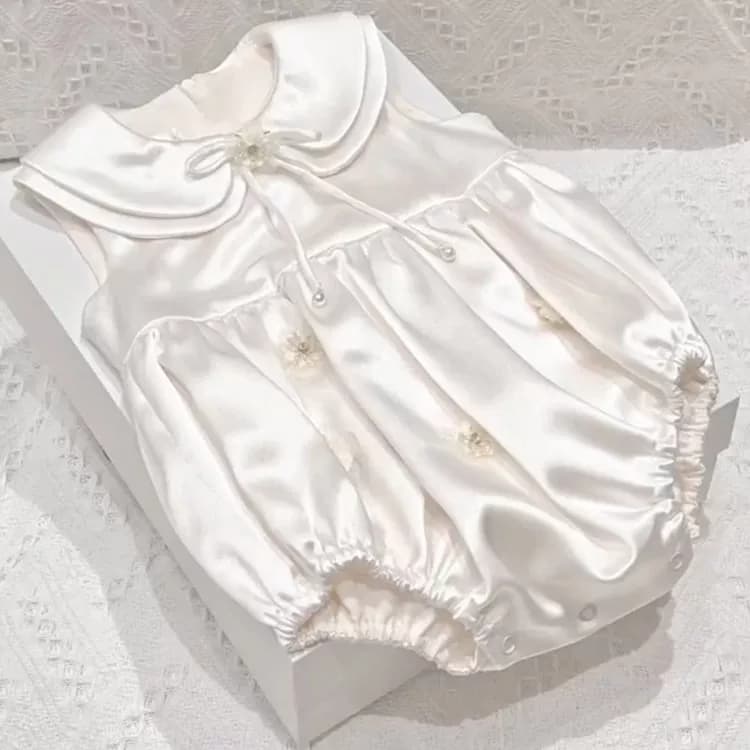百日宴宝宝生日礼服女童包屁连体衣夏装缎面儿童婴幼儿周岁爬爬服 - 缩略图2