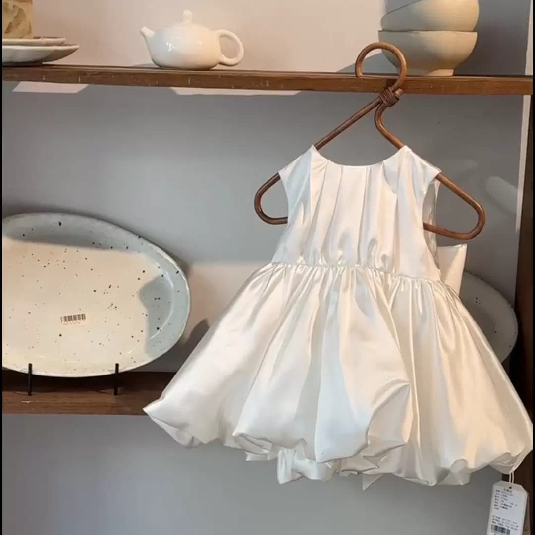 千金女童白色连衣裙儿童周岁生日礼服花童无袖背心裙蝴蝶结公主裙 - 缩略图2