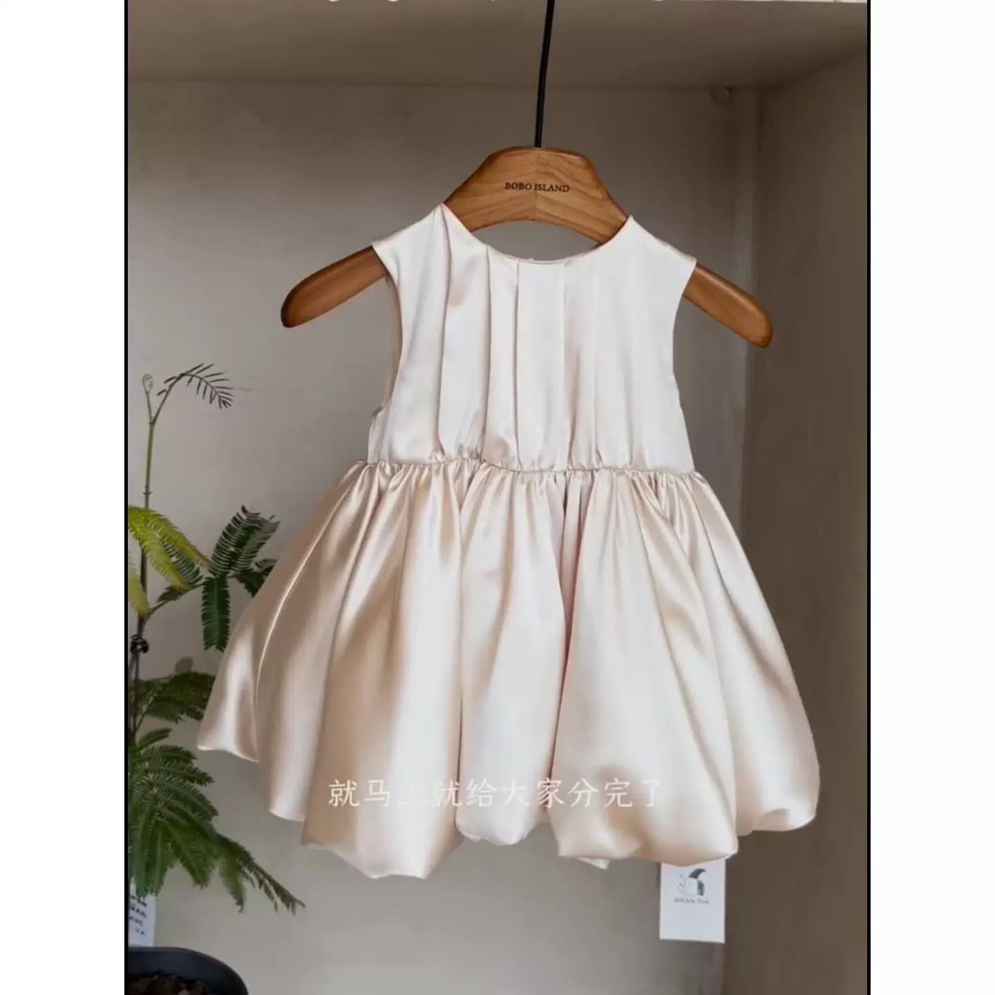 女童公主裙背心裙春夏儿童百天周岁礼服蝴蝶结花苞裙香槟色连衣裙 - 缩略图5