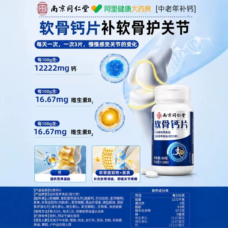 同仁堂中老年软骨素钙片老年人补钙腿抽筋腰腿疼痛官方旗舰店正品 - 缩略图4