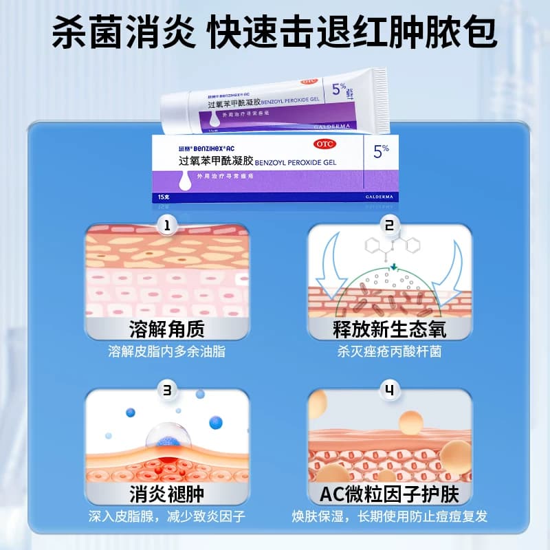 班赛过氧苯甲酰凝胶进口原研医用祛痘消炎药膏去粉刺消红肿痘痘药 - 缩略图2