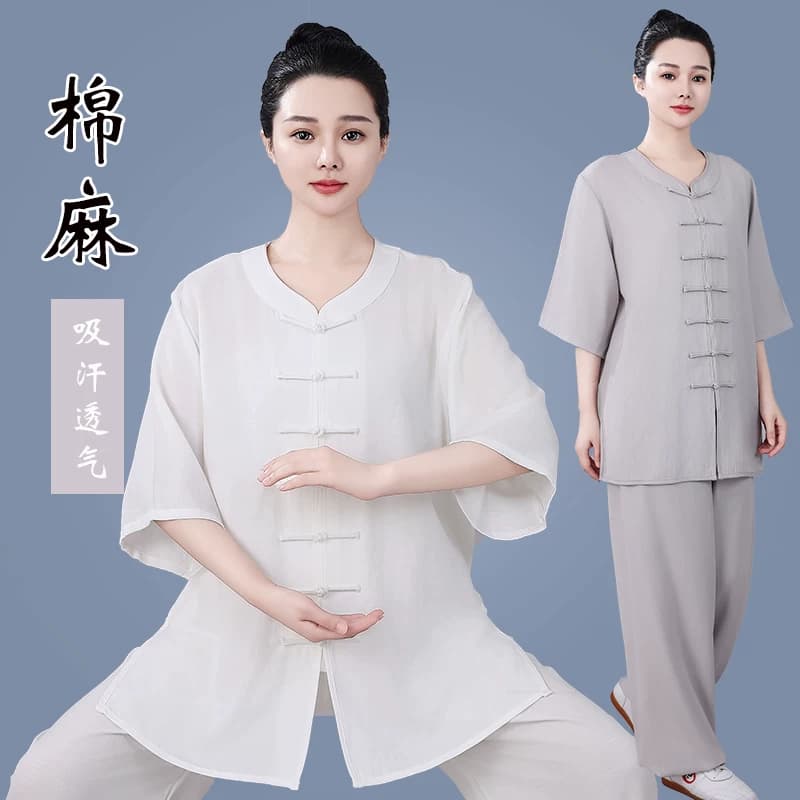 宏情春夏太极服女短袖高档棉麻薄款八段锦练功服男棉绸武术表演服 - 缩略图2