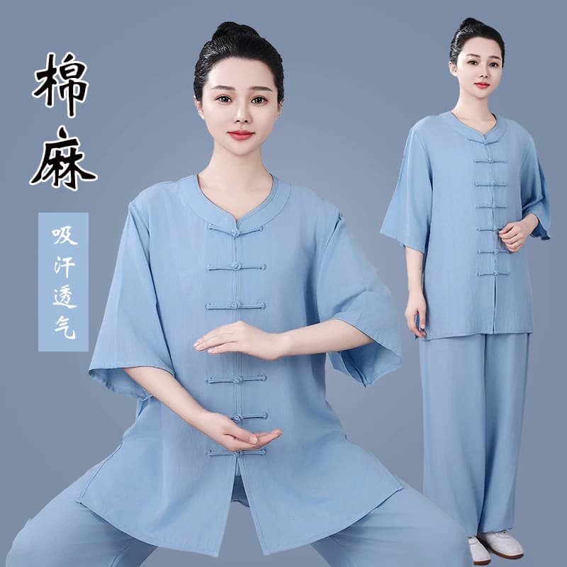 宏情春夏太极服女短袖高档棉麻薄款八段锦练功服男棉绸武术表演服 - 缩略图5