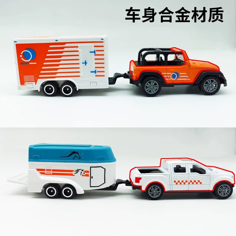 儿童城市皮卡房车合金汽车模型回力越野拖车宝宝玩具开门露营车 - 缩略图4