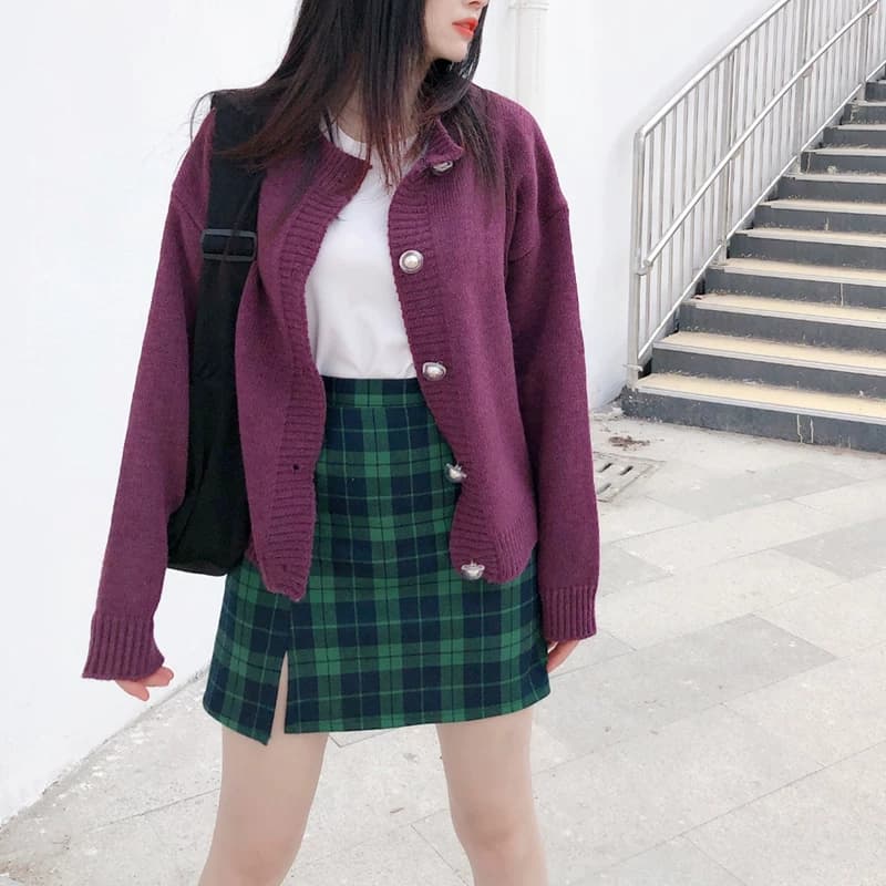 春秋新款格子半身裙女学生高腰显瘦a字裤裙英伦复古chic包臀短裙 - 缩略图3