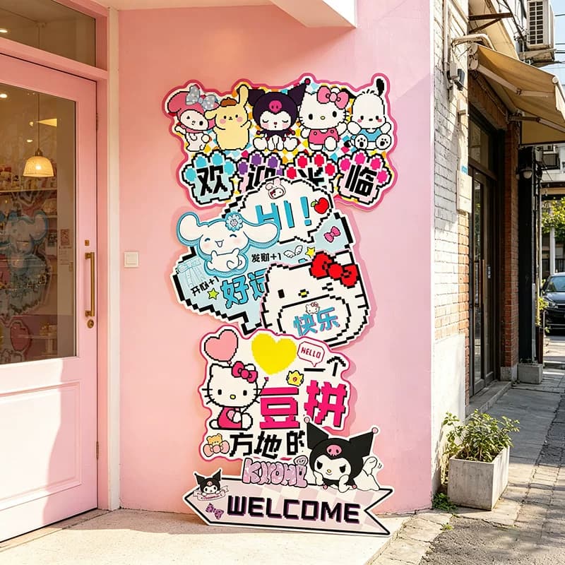 网红拼豆店墙面装饰贴挂画手作工元素体验馆背景布置广告海报站牌 - 缩略图5