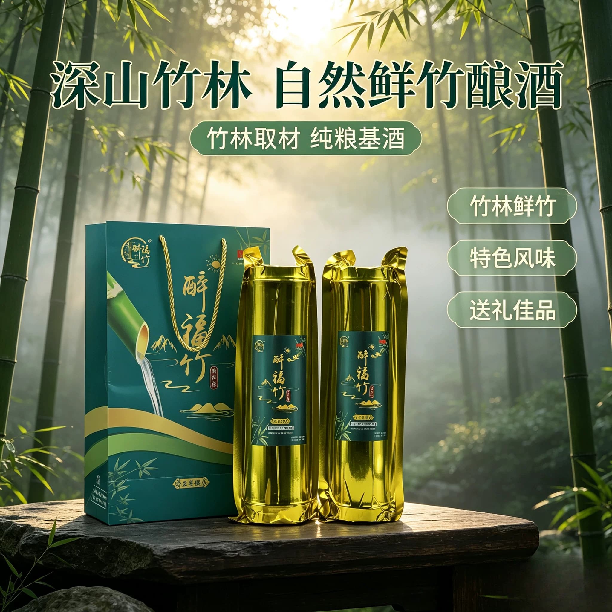 醉福竹江西竹筒酒青竹酒52度原生态竹筒酒鲜竹酒500ml整箱礼盒装 - 缩略图3
