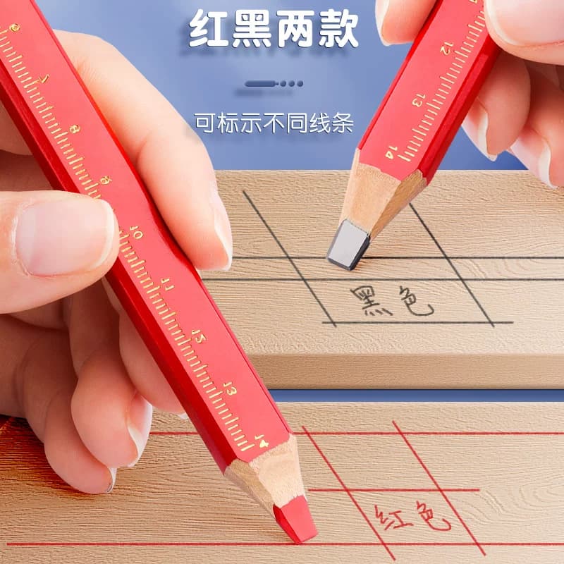 木工铅笔八角方杆红色黑色铅笔粗芯扁芯椭圆木工专用工地划线打线专用铅笔高硬度不易断芯大个子方形红色铅笔 - 缩略图5