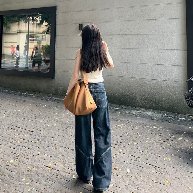 艾恩晟秋季新款微喇叭设计感小众高腰阔腿牛仔裤显瘦直筒裤子加绒 - 缩略图3