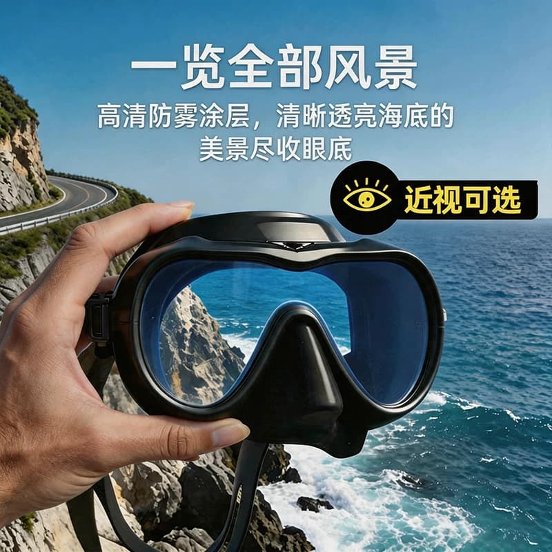 潜水镜浮潜面罩近视面镜专业自由潜眼镜带度数护鼻一体全干式装备 - 缩略图2