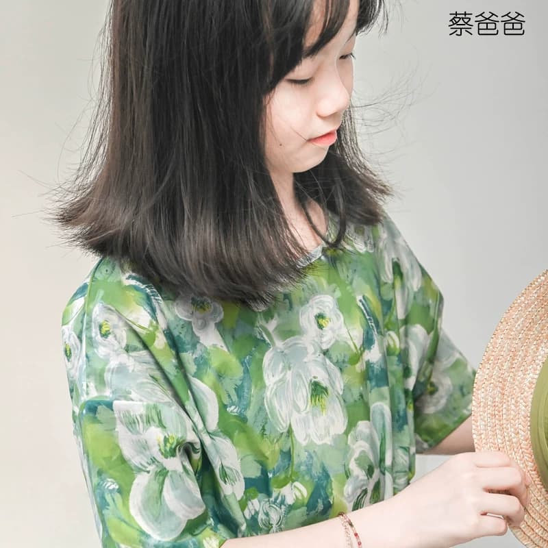 蔡爸爸原创童装小清新夏装碎花裙子 女大童少女全棉绿色连衣裙611 - 缩略图5