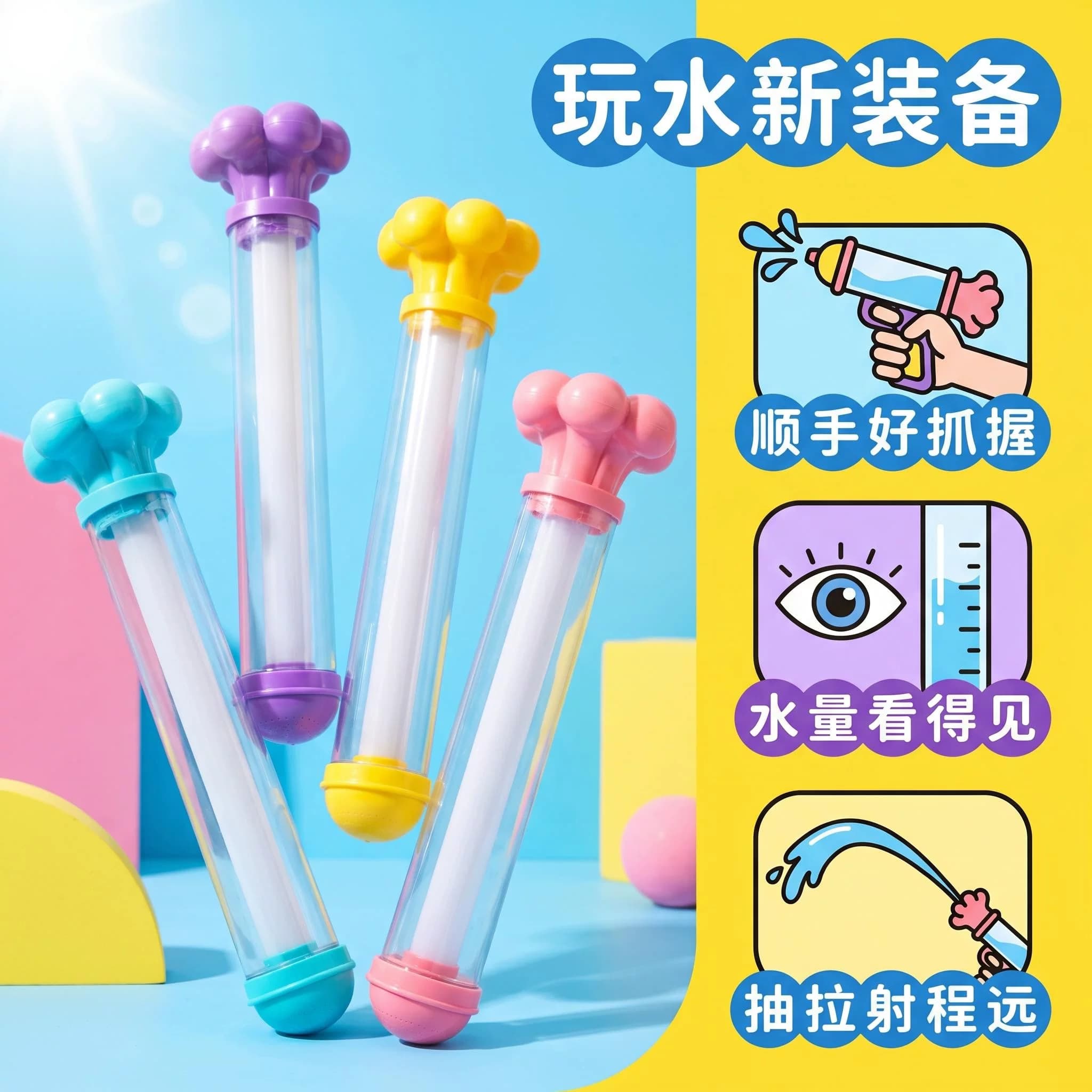 马卡龙透明长筒抽拉式儿童针筒水炮洗澡戏水沙滩漂流打水仗玩具 - 缩略图2