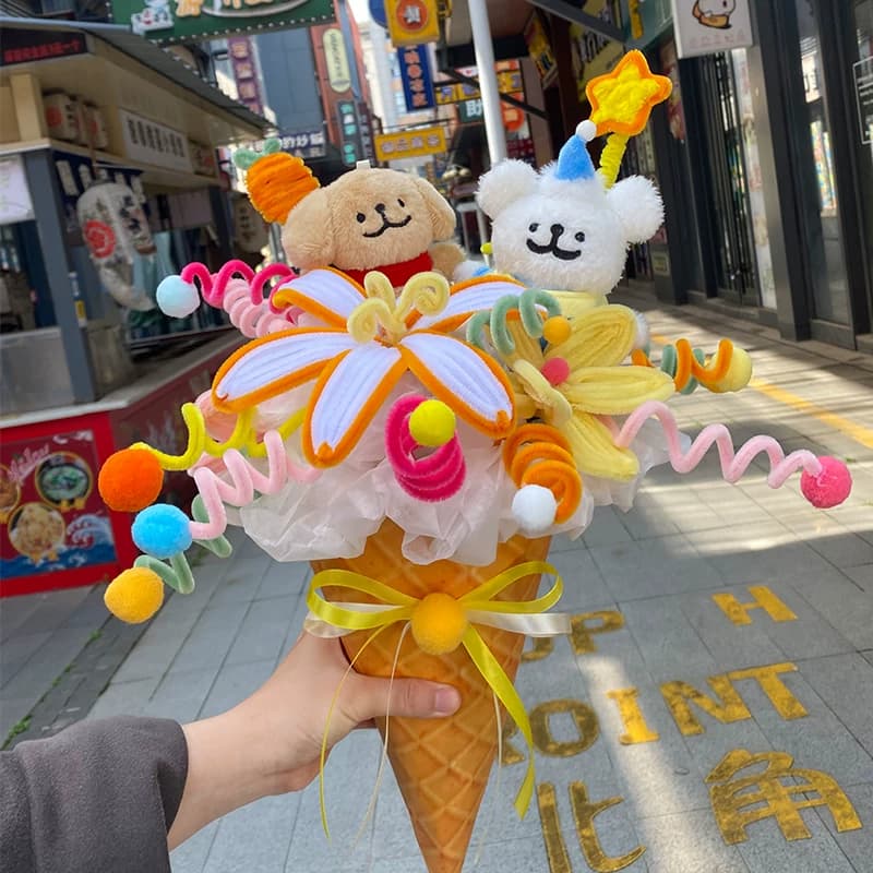 马卡龙扭扭棒花束手工diy幼儿园可编织向日葵玫瑰加密毛条花蕊 - 缩略图2