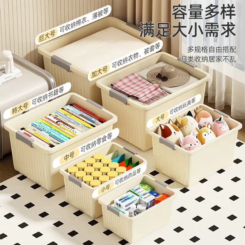 带盖整理箱收纳箱加厚塑料大容量衣服储物P箱宿舍收纳盒玩具零食 - 缩略图2