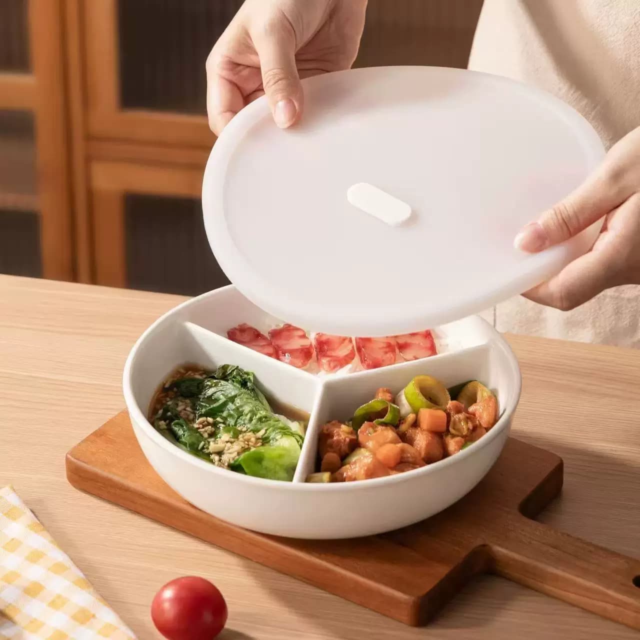 陶瓷三格餐盘家用分格盘备菜盘水果盘配菜盘子食品级三分格釉下彩 - 缩略图2