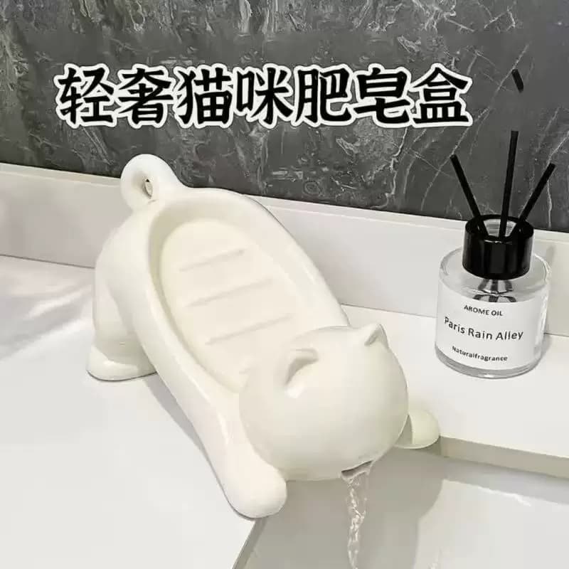 1个卡通肥皂盒可爱猫咪肥皂盒创意塑料肥皂支架不积水浴室香皂盒 - 缩略图2