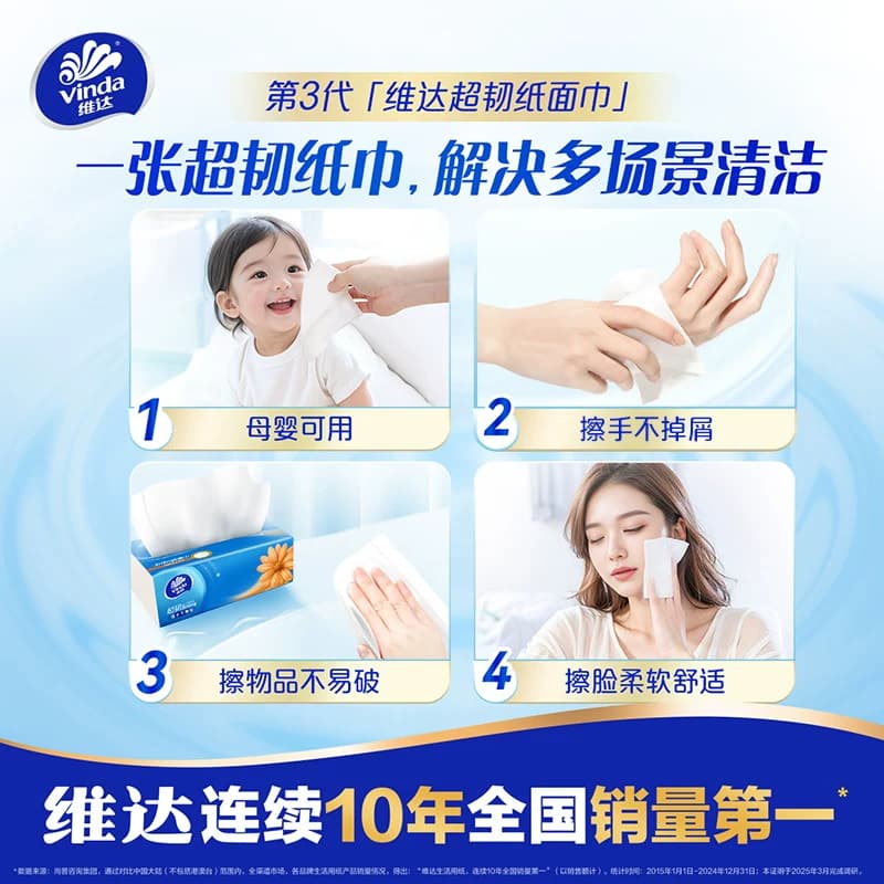 维达抽纸超韧纸巾3层100抽大包家用实惠装面巾纸擦手纸卫生纸1包 - 缩略图4