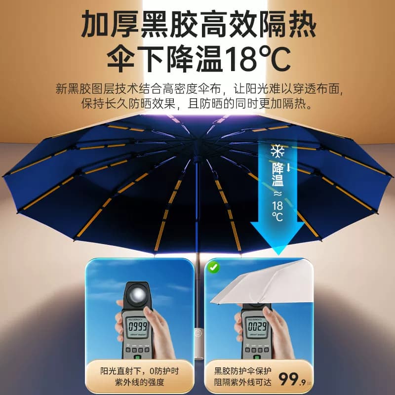 全自动雨伞男女晴雨防晒防紫外线折叠太阳伞超大黑色便携双人伸缩 - 缩略图5