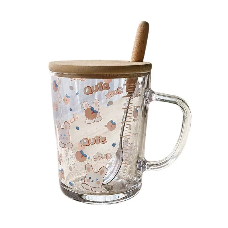 ins卡通杯子玻璃杯吸管杯勺刻度牛奶杯早餐杯情侣用微波炉便携 - 缩略图5