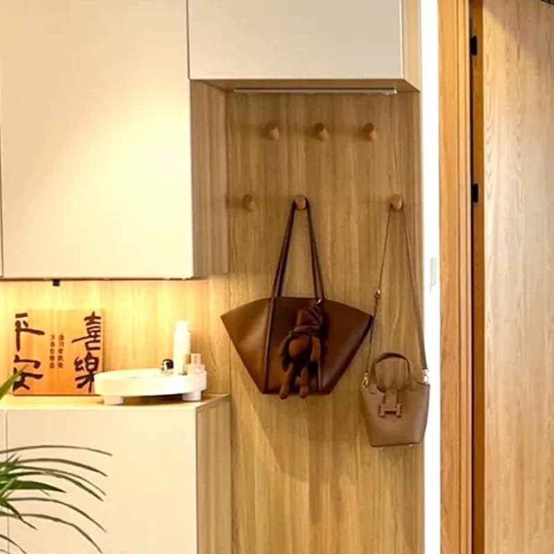 实木挂钩玄关墙上免钉贴强力胶免打孔门后壁挂创意厨房试衣间承重 - 缩略图3
