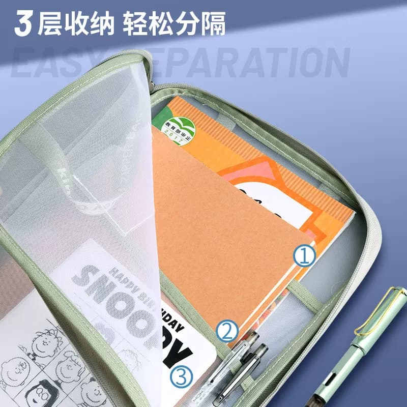 L型三层科目分类袋文件袋手提透明拉链式网纱大开口学生拎书袋考试专用袋初中生小学生作业补习袋试卷收纳袋 - 缩略图4