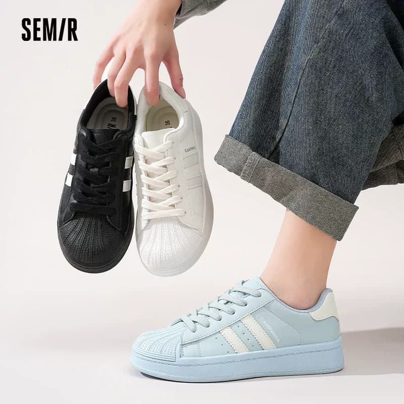 Semir女鞋板鞋2026夏季新款贝壳头复古百搭厚底运动休闲黑色鞋子 - 缩略图5