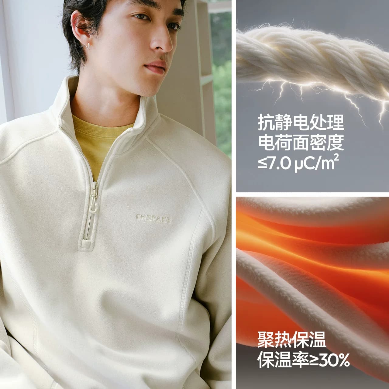森马X CNSPACE航天合作卫衣男冬保温抗静电情侣立领半开襟针织衫 - 缩略图3