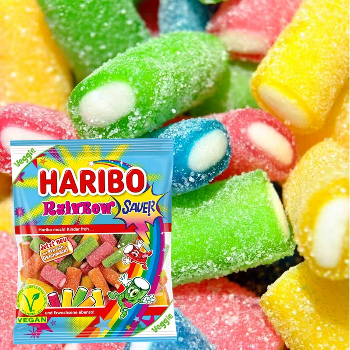 德国进口！Haribo樱桃夹心软糖蓝莓味长条哈瑞宝草莓酸条糖混合 - 缩略图3