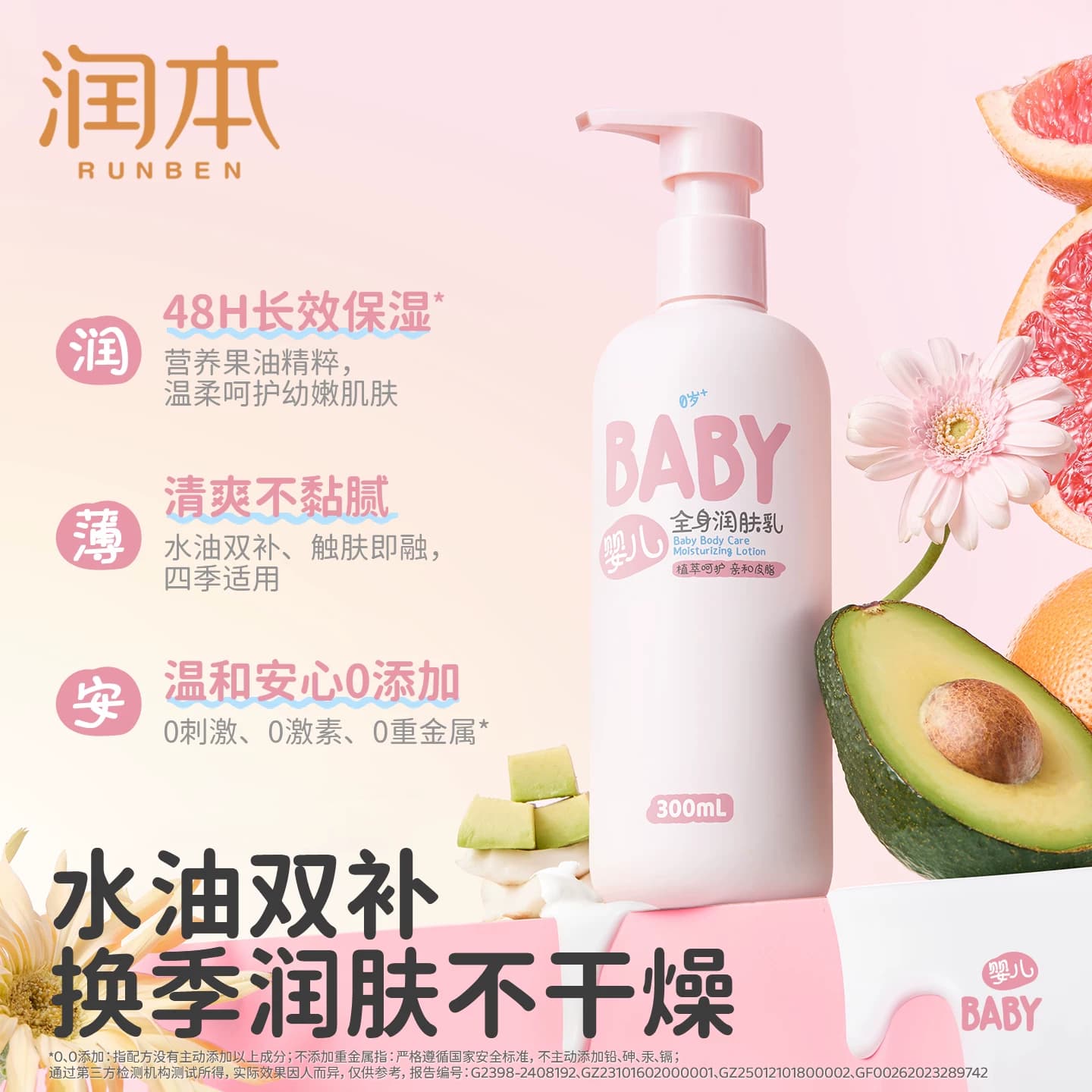 润本儿童身体乳干燥保湿滋润春夏润肤乳婴儿全身专用新生宝宝面霜 - 缩略图2