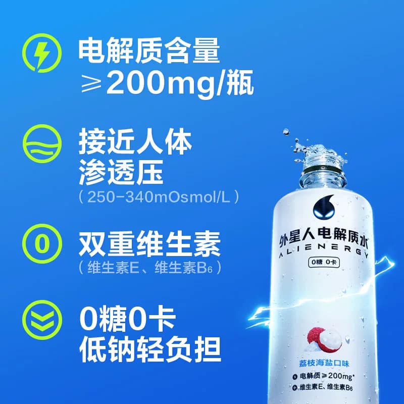 【罗纳尔多同款】外星人电解质水小瓶装荔枝海盐味无糖300ml*6瓶 - 缩略图3