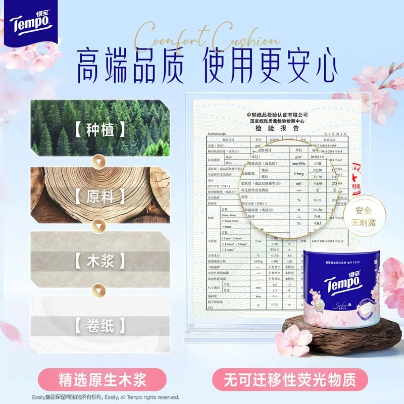 Tempo/得宝卷纸樱花味压花卫生纸厕纸卷筒纸实惠装纸巾 - 缩略图3