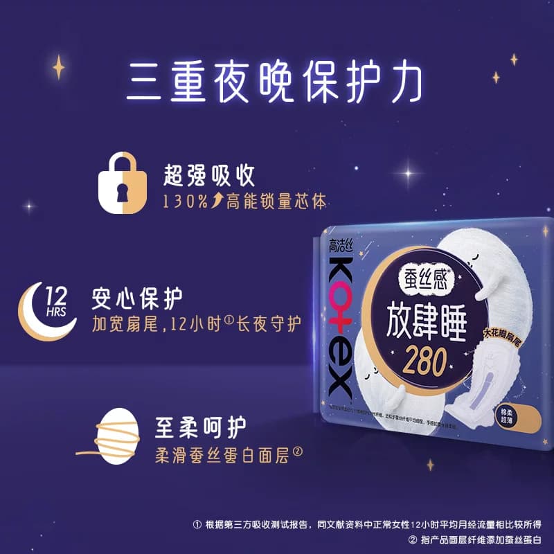 高洁丝夜用蚕丝感放肆睡280mm卫生巾姨妈巾16片 - 缩略图3