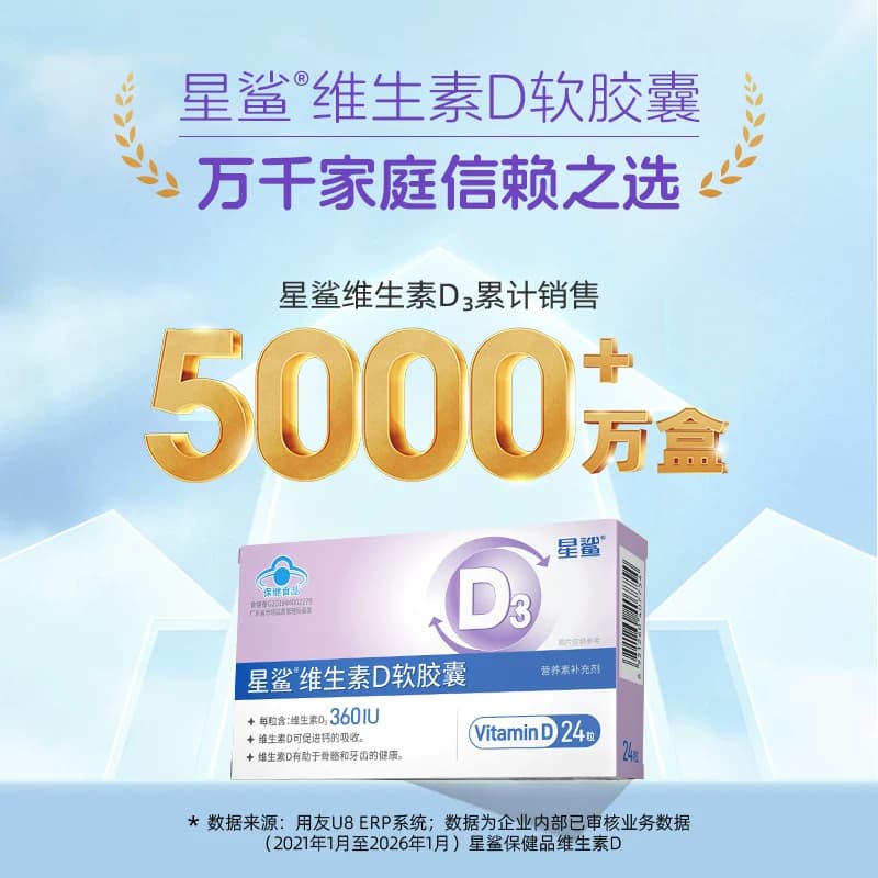 星鲨维生素d3软胶囊滴剂vd促钙吸收补D骨骼健康儿童婴幼儿成人 - 缩略图4