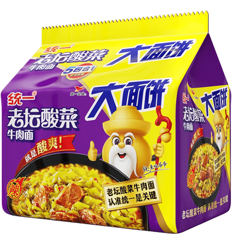 统一100方便面老坛酸菜牛肉面大面饼150g*5袋酸爽过瘾实惠过瘾 - 缩略图2