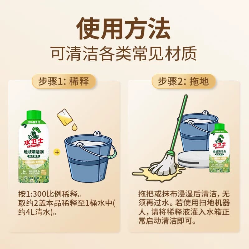 水卫士地板清洁剂除菌除螨瓷砖大理石清洁液去污抛光洗地机3瓶 - 缩略图3