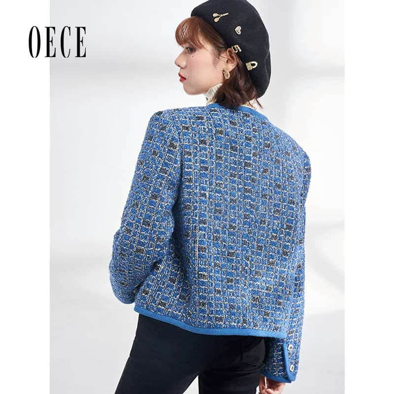 Oece复古小香风外套冬新款女气质花呢外套小个子 - 缩略图5