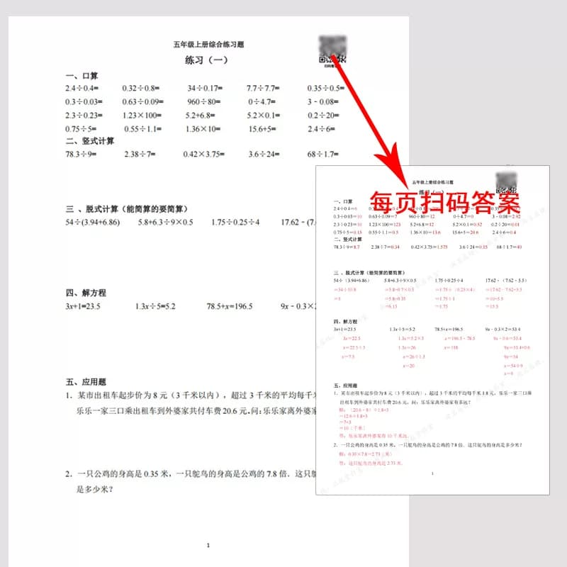 小学数学综合练习题口算竖式脱式简便运算解方程计算题应用题练习 - 缩略图2