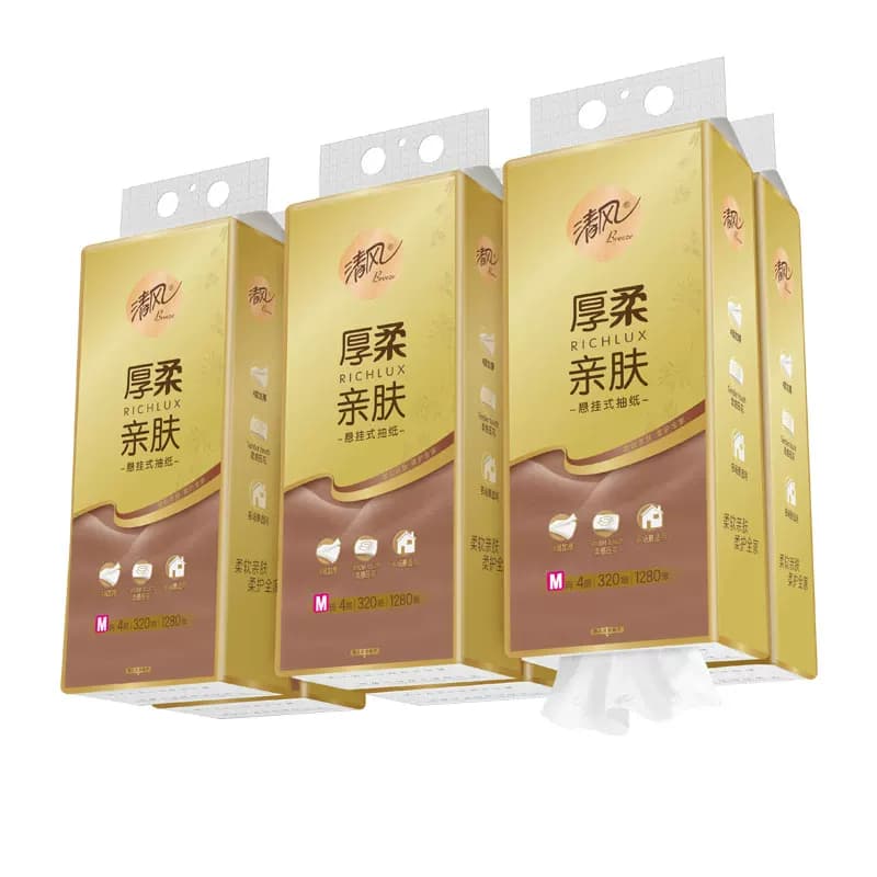 【加大M码】清风悬挂式抽纸巾320抽4层餐巾纸卫生纸大包家用厕纸 - 缩略图5