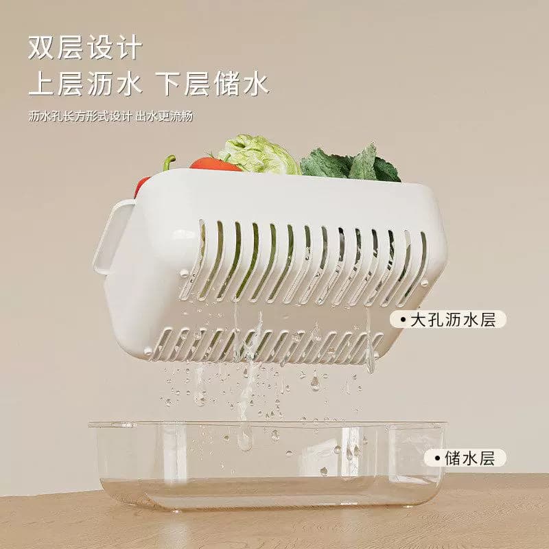 双层洗菜篮沥水篮家用洗大容量洗菜盆PET透明可分离滤水洗菜神器 - 缩略图2
