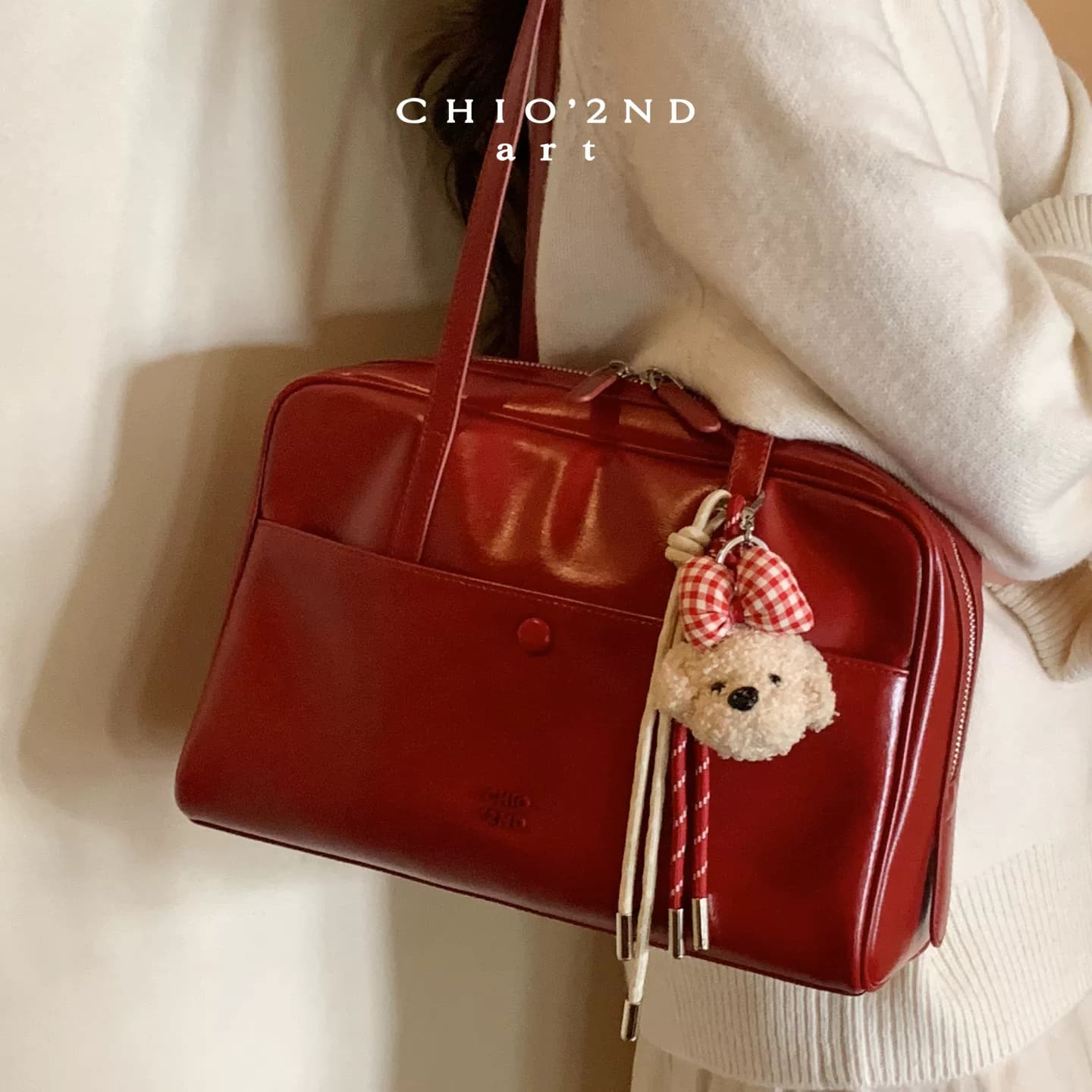 南风Chio2nd 巴赫站台枕头包保龄球包红色婚包手提包女单肩包包 - 缩略图3