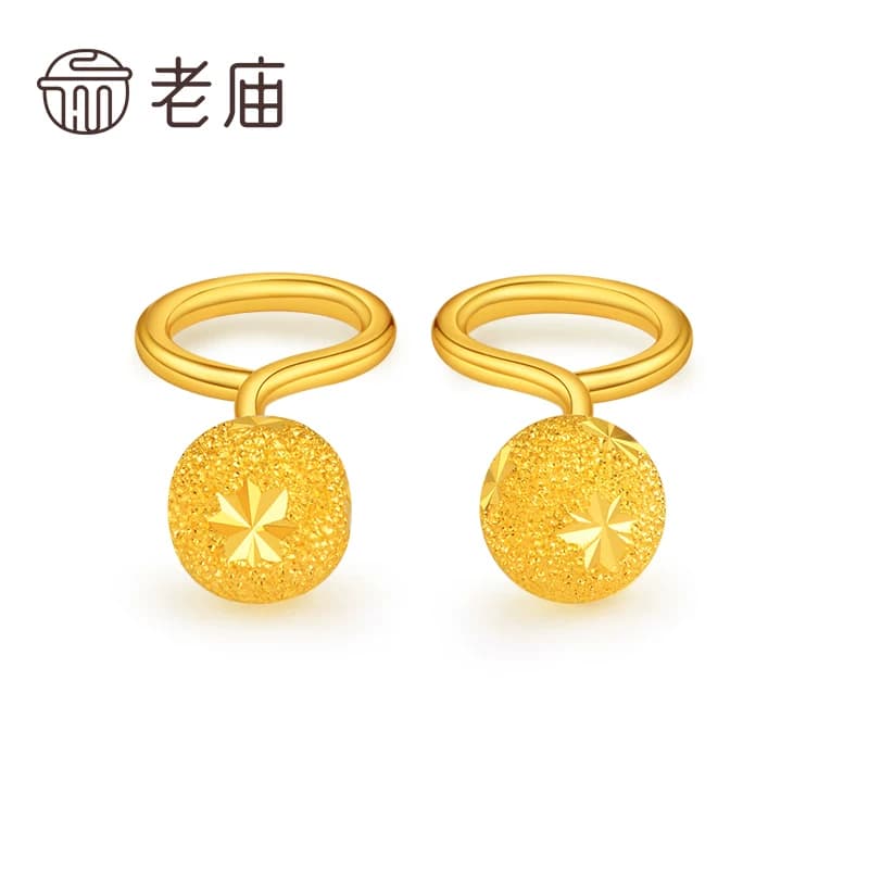 老庙黄金足金999批花圆金球耳钩女款耳钉基础百搭时尚耳饰女 - 缩略图5